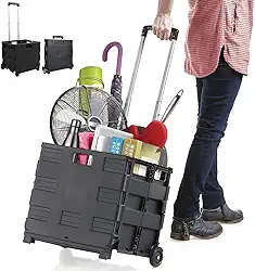 Carrinho Compras Feira Cesta Caixa Dobrável C/Rodinhas