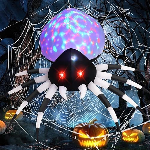 GOOSH Araña inflable de Halloween de 6 pies de altura con luz mágica, decoración de patio inflable con luces LED integradas para vacaciones,