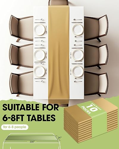 Miniatura 5 de Pureegg Camino de mesa de plástico dorado, paquete de 10, 14 x 108 pulgadas, resistente al agua y desechable, decoración de mesa para mantel, boda,