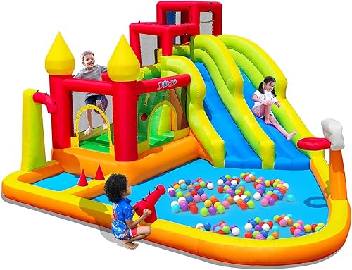 Casa inflable de rebote con toboganes, tobogán acuático inflable para patio trasero de niños, Prak de agua de rebote con soplador de aire, piscina