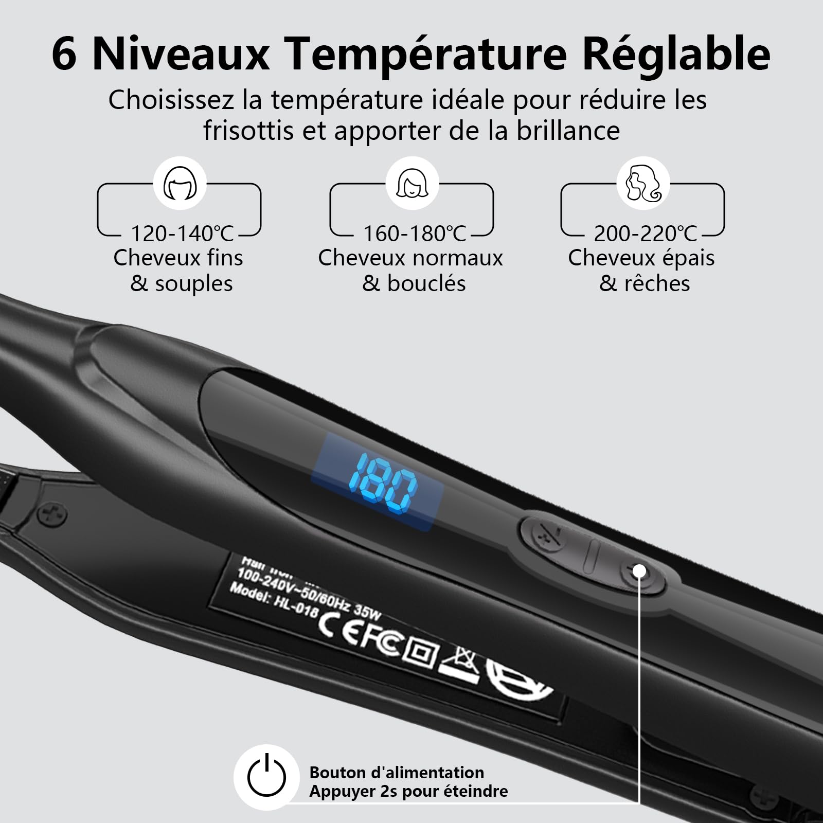 DSHOW Mini lisseur cheveux court, Mini lisseur à cheveux pour femme et homme, double voltage avec température réglable, arrêt automatique, 15s de chauffe rapide