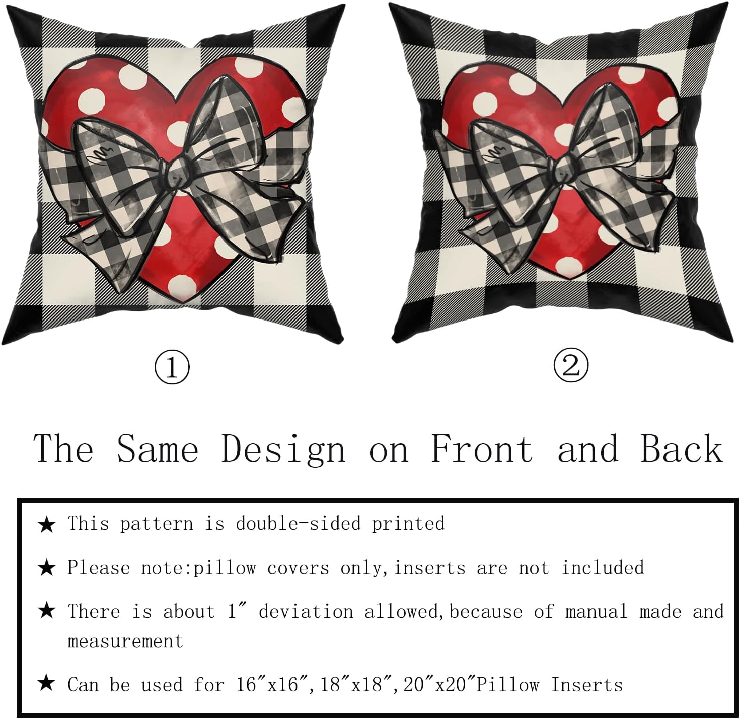 Valentines Pillow Covers 18x18 Set of 2 Valentine's Day Dots Love Heart Buffalo Plaid Decorative Throw Pillow Cases Valentine Couple Lovers Farmhouse Decor for Sofa Couch Bed - Image 5