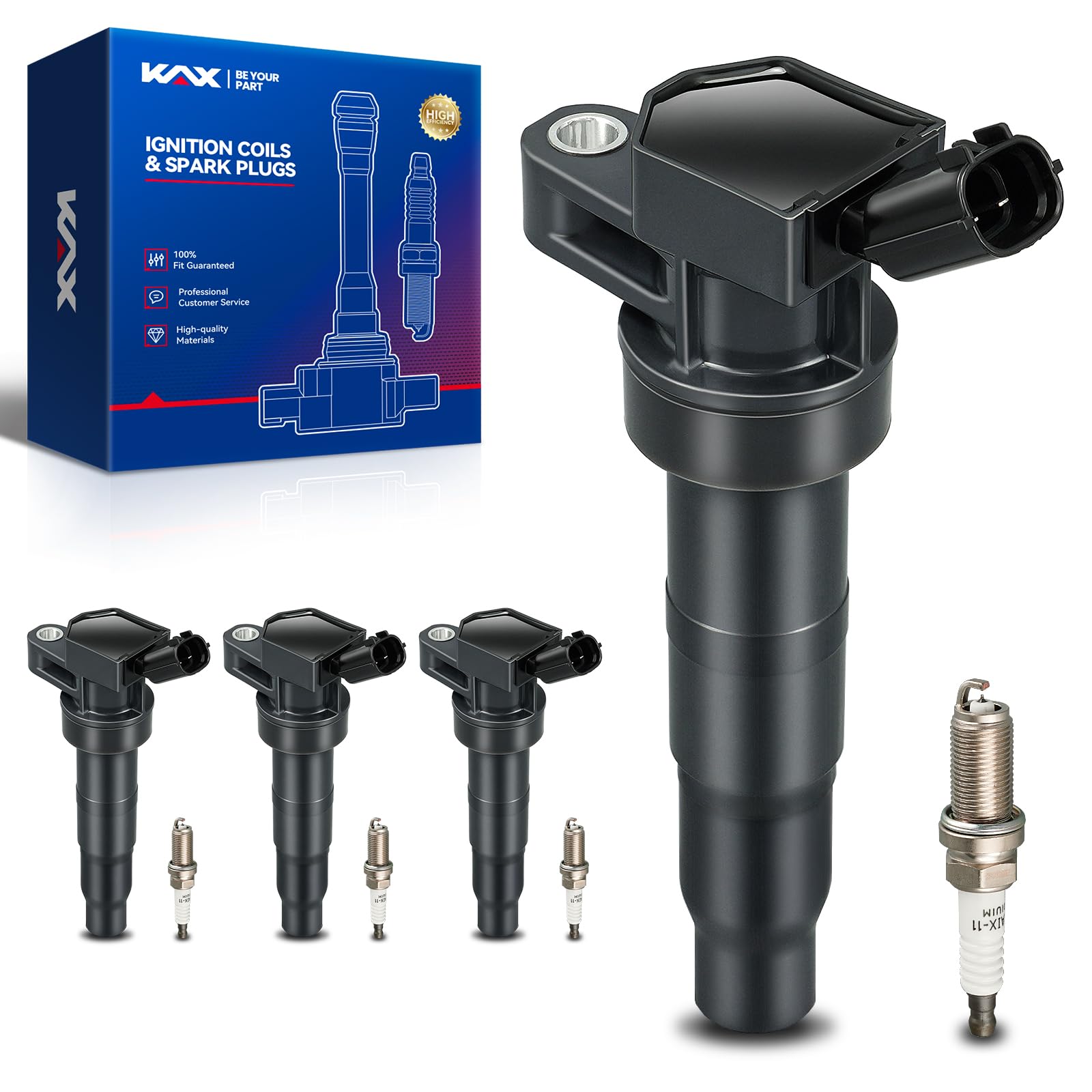 KAX UF611 4-Pack Ignition Coils and Double Iridium Spark Plug Set