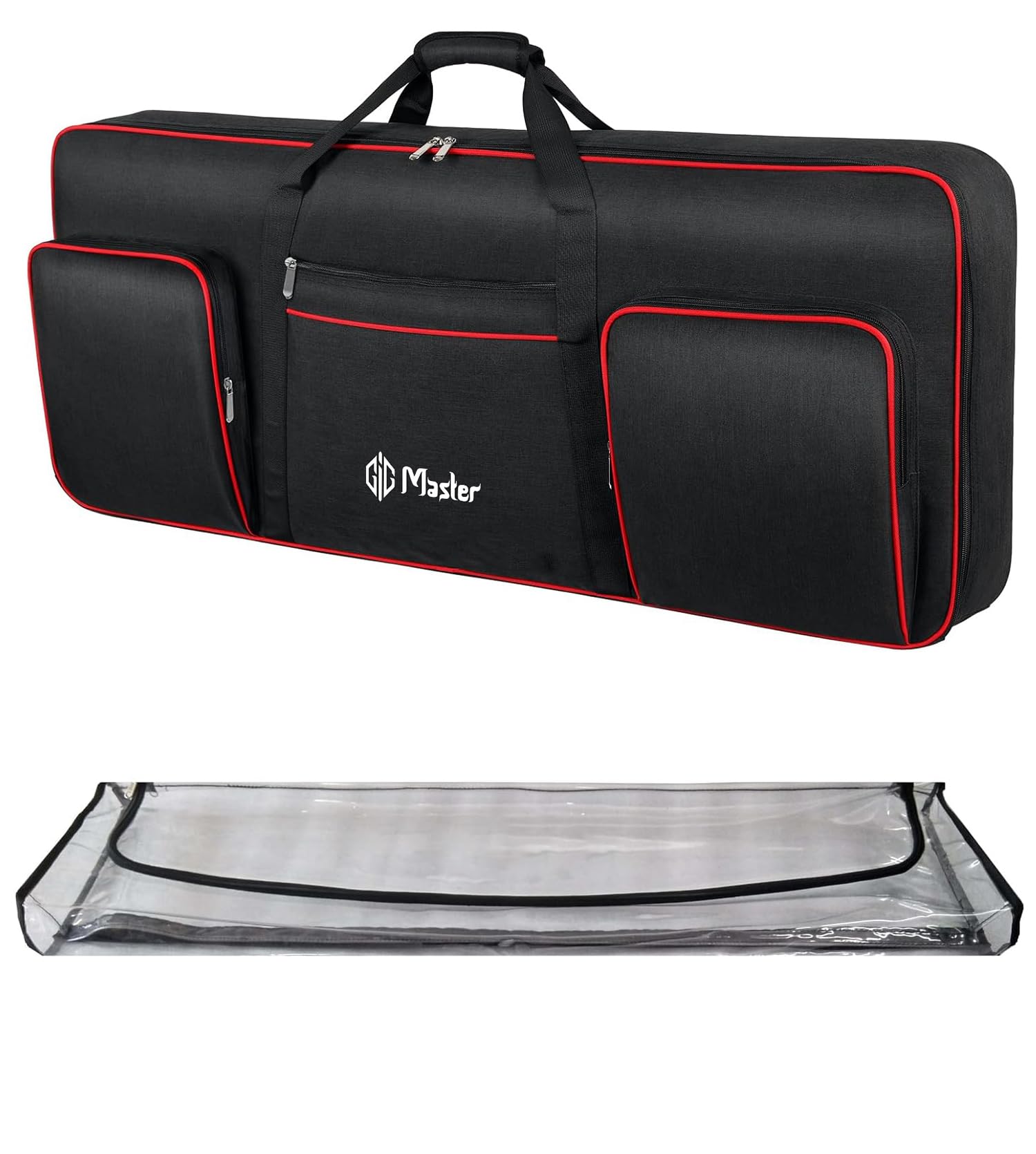GIG Master Heavy Padded Keyboard Bag/Cover/Case for Casio CTK-2400, CTK-2550, CTK-3500 61 Keys Keyboard with Transparent Dust Cover & Double Pocket(Black & Red)-image-7