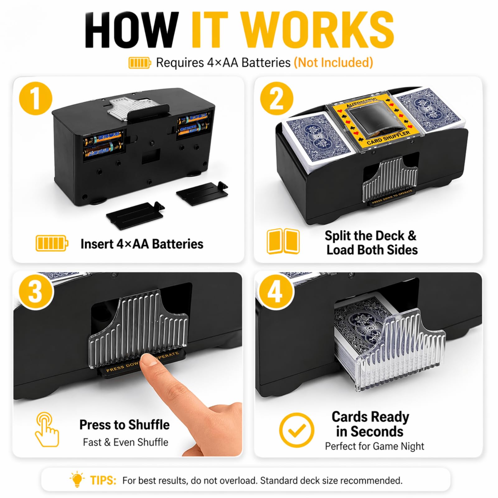 Barajador De Cartas Automático Recargable – Para 1 O 2 Barajas – Mezcla En 2 Segundos – Modos Automático Y Manual – Compatible Con Póker, UNO, Blackjack – Portátil