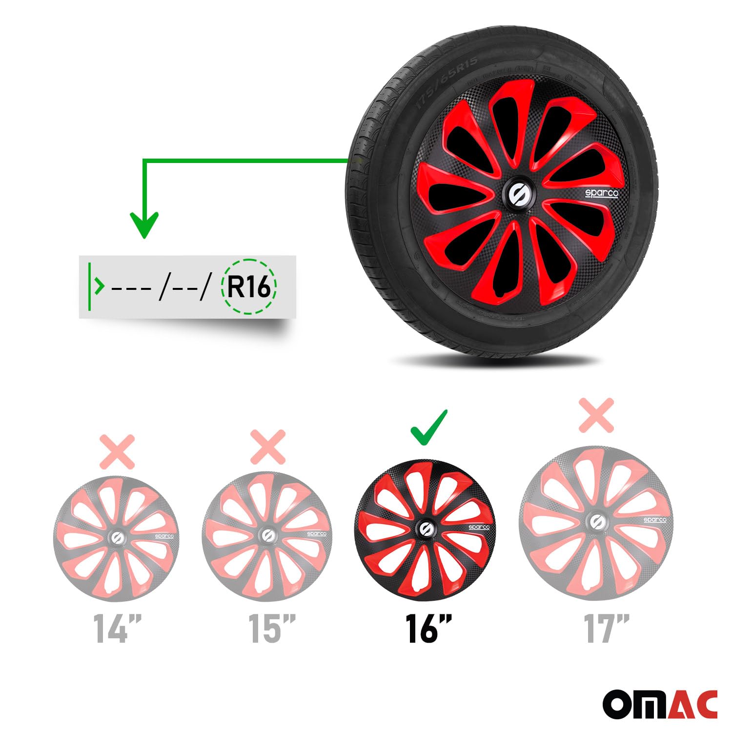 Satz Sparco Radzierblenden Sicilia 16-Zoll Schwarz/Rot/Karbon