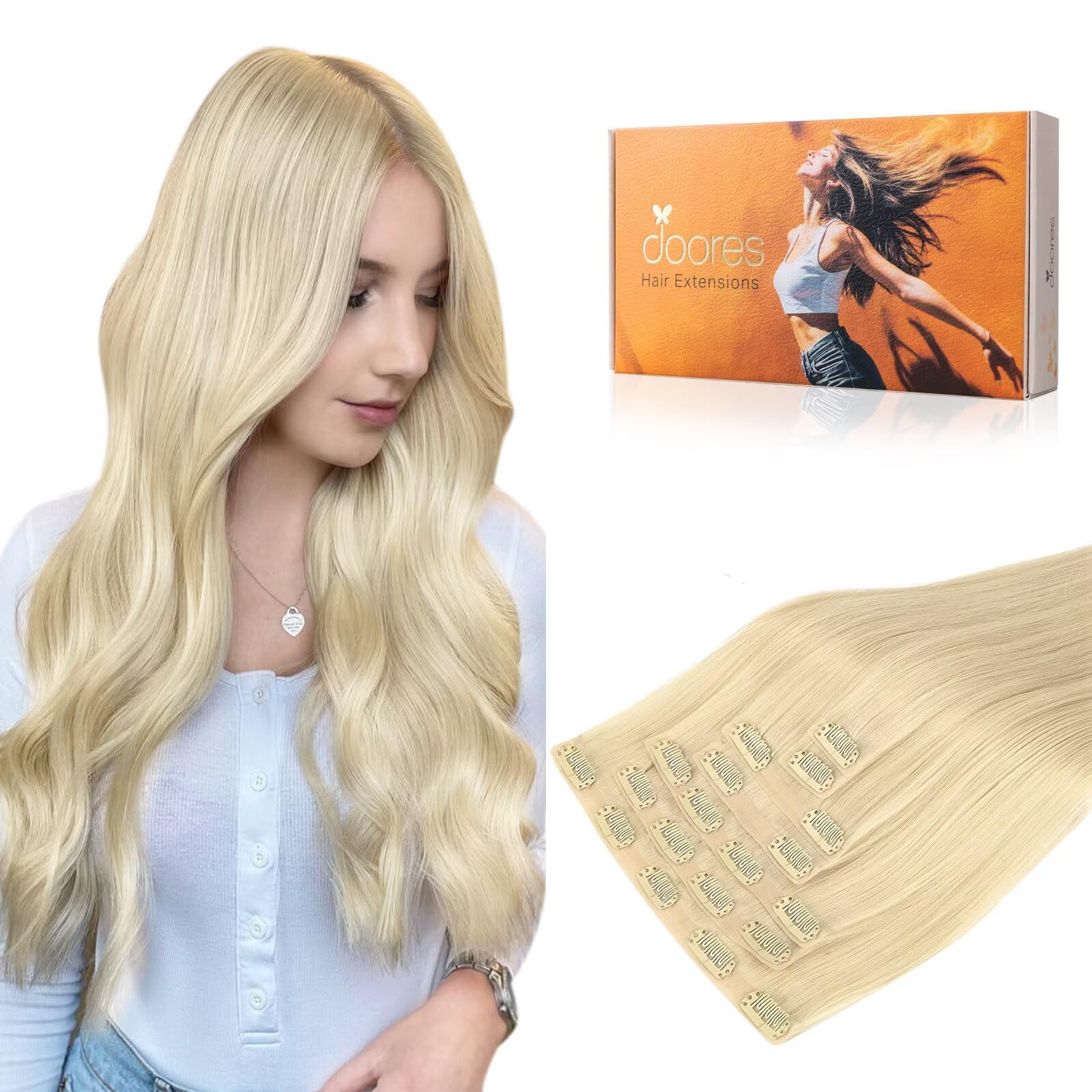 DOORES Classic Clip Seamless Clip, 5pcs 80g 20 Inch Balayage Ash Blonde to Lacer Ultra Thin Seamless Clip in Hair Extensions Light  main image 4