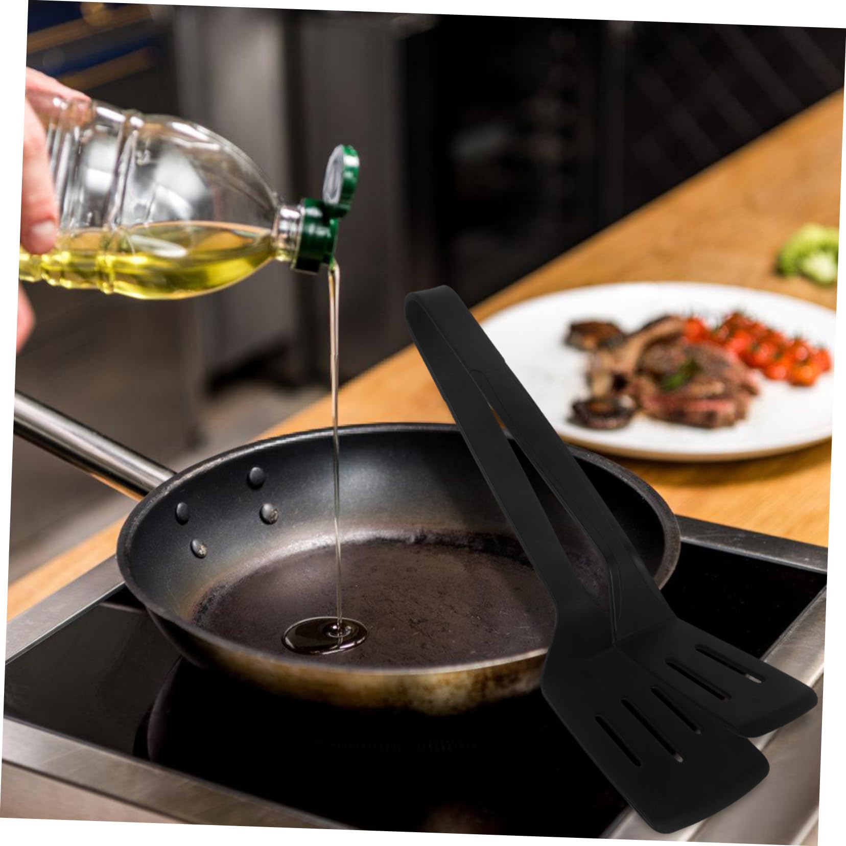 UPKOCH 2 Stück Bratspatel-Clip Dreher Zange Küche Burger-Smasher Grill Essenszange spachtel küchenzange fischzange bratwender Pfannenwender Zange Kochspatelzange Kieselgel Black