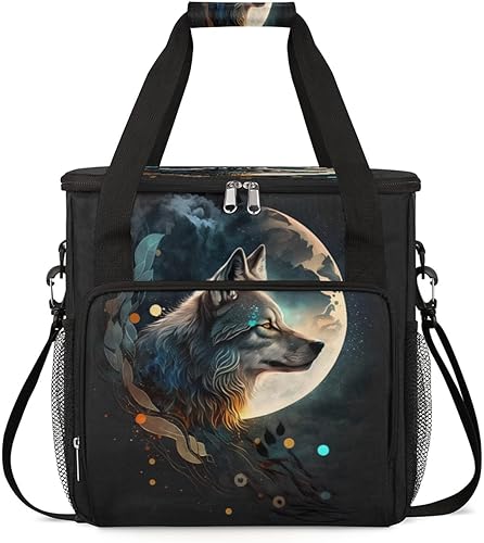 Cool Animal Wolf Moon - Cafetera de viaje compatible con Keurig K-Mini o K-Mini Plus, portátil, de una sola porción, con bolsillos para cápsulas
