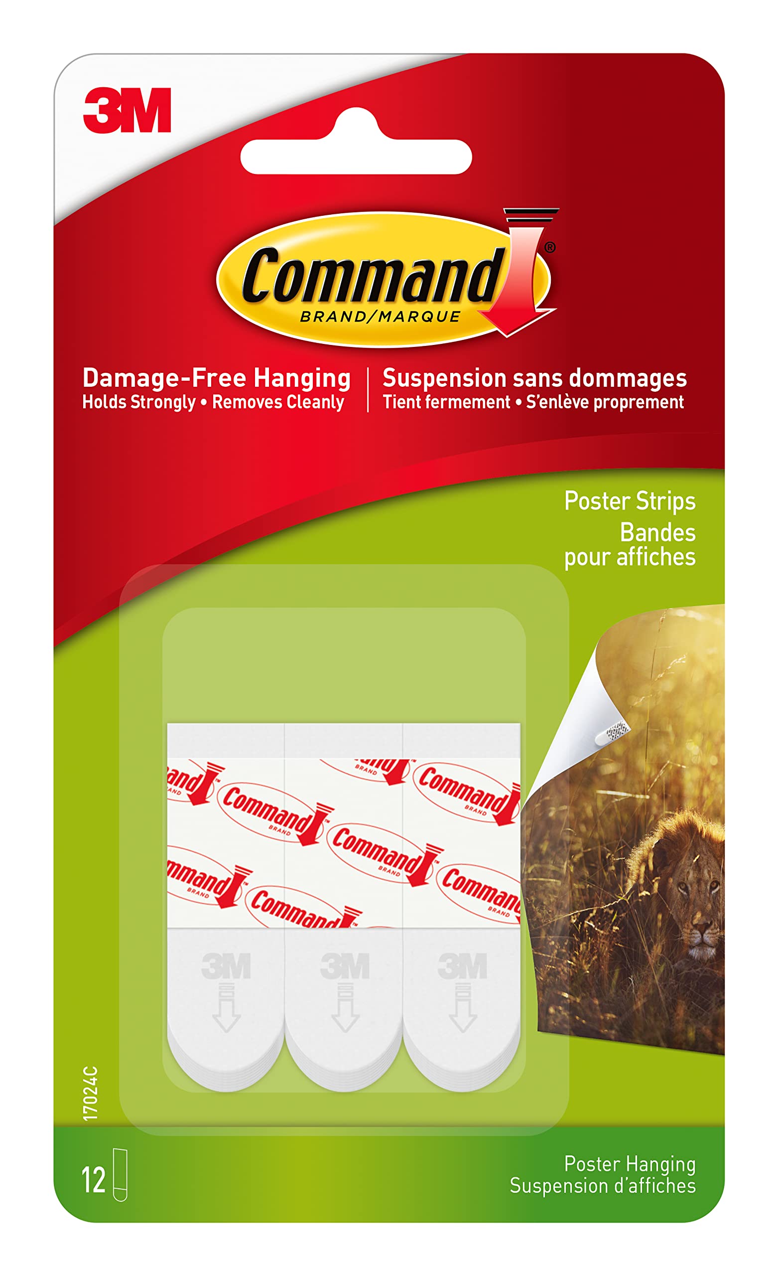 Languettes pour posters Command 17024C fixation sans trace ni trou avec 12 paires