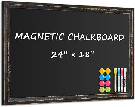 Chalk Board 24x18 Rustic Wood Framed Magnetic Blackboard for Wall | Rustic Wood Chalkboard, Magnetic Blackboard Wall, Wall Mounted Kitchen Menu, Farmhouse Home Classroom, Durable Easy Clean