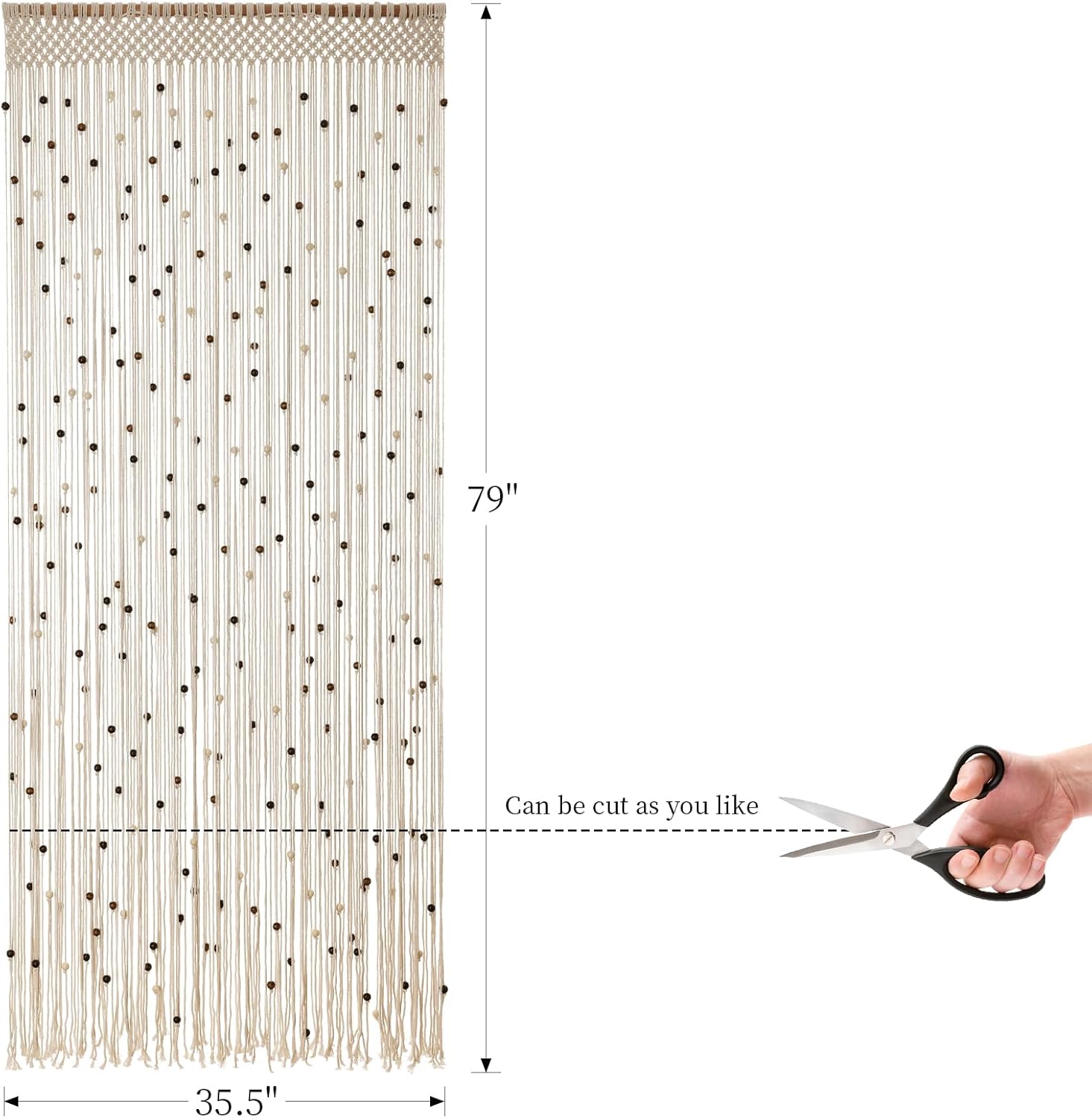 BECHAEO Macrame Beaded Curtain Boho Handmade Cotton Door String Curtain for Doorway Window Wooden Beads Hanging Hippie Room Divider Closet Bedroom Privacy Decor, Brown - 2 Panels 79" x 35"