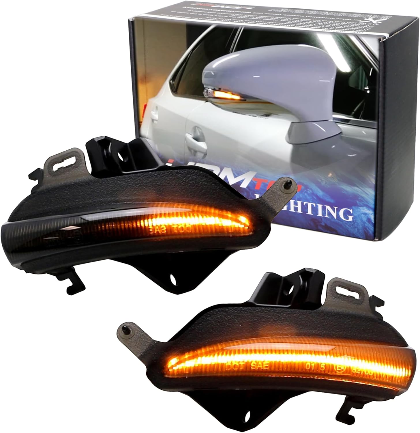 iJDMTOY Smoked Lens Dynamic Sequential Blink/Flow Full LED Outer Side Mirror Turn Signal Light Assembly Kit Compatible with Lexus is RC ES LS CT