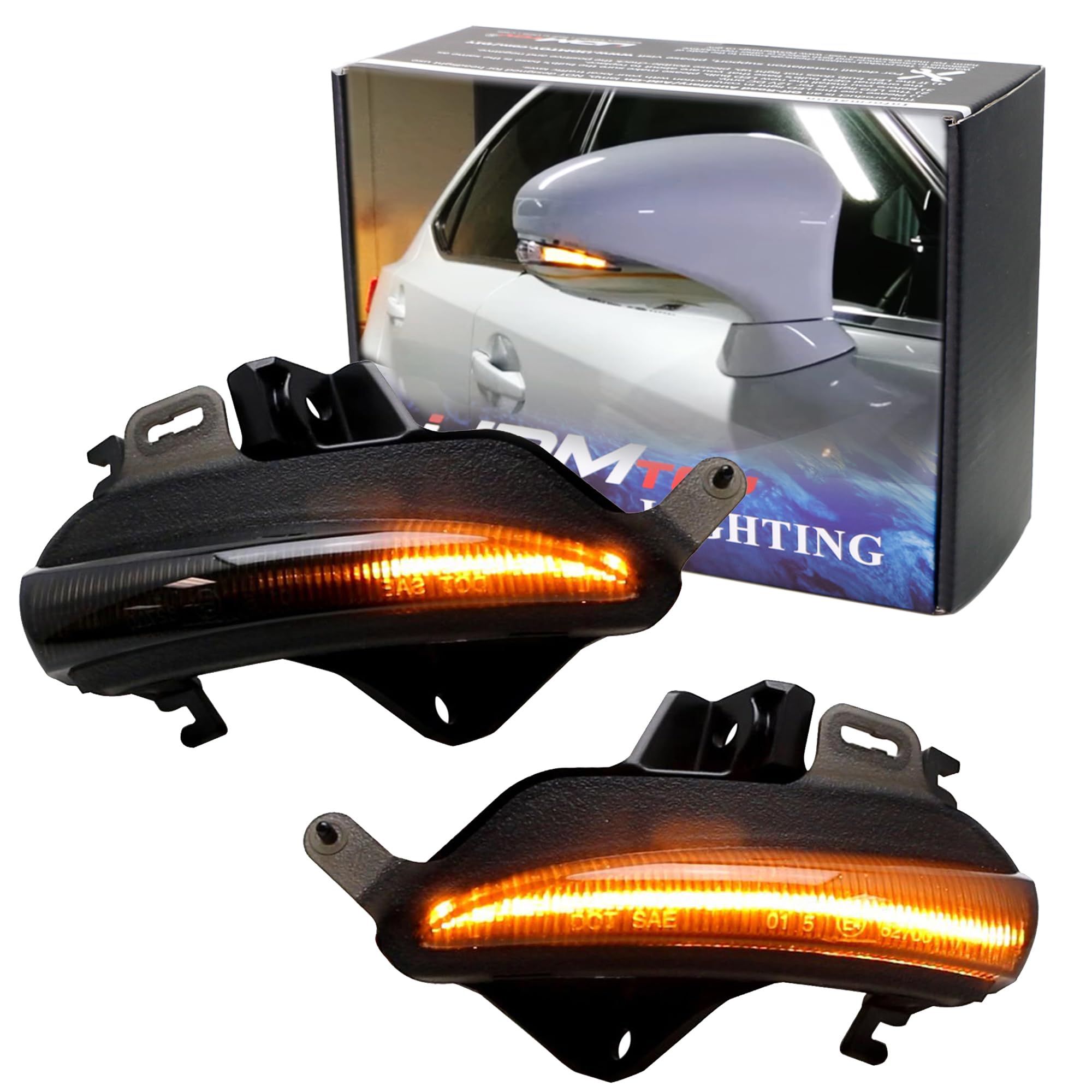 iJDMTOY Smoked Lens Dynamic Sequential Blink/Flow Full LED Outer Side Mirror Turn Signal Light Assembly Kit Compatible with Lexus is RC ES LS CT
