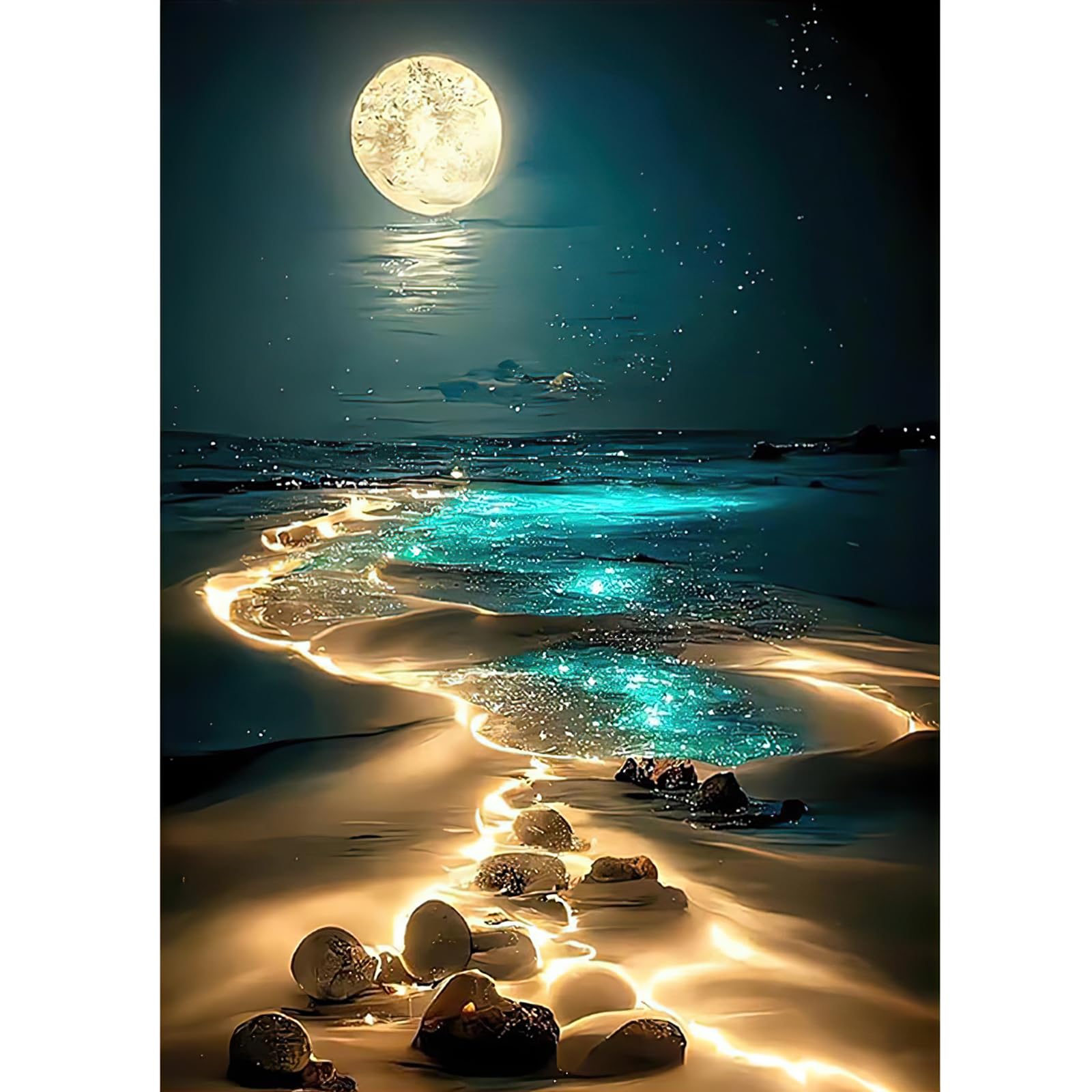 CoolShef Moonlight Beach Diamond Art Kits for Adults, DIY 5D Dimond Paintings Kit, 30x40cm Seaside Scene Craft Decoration for Home Supplies Project-image-26
