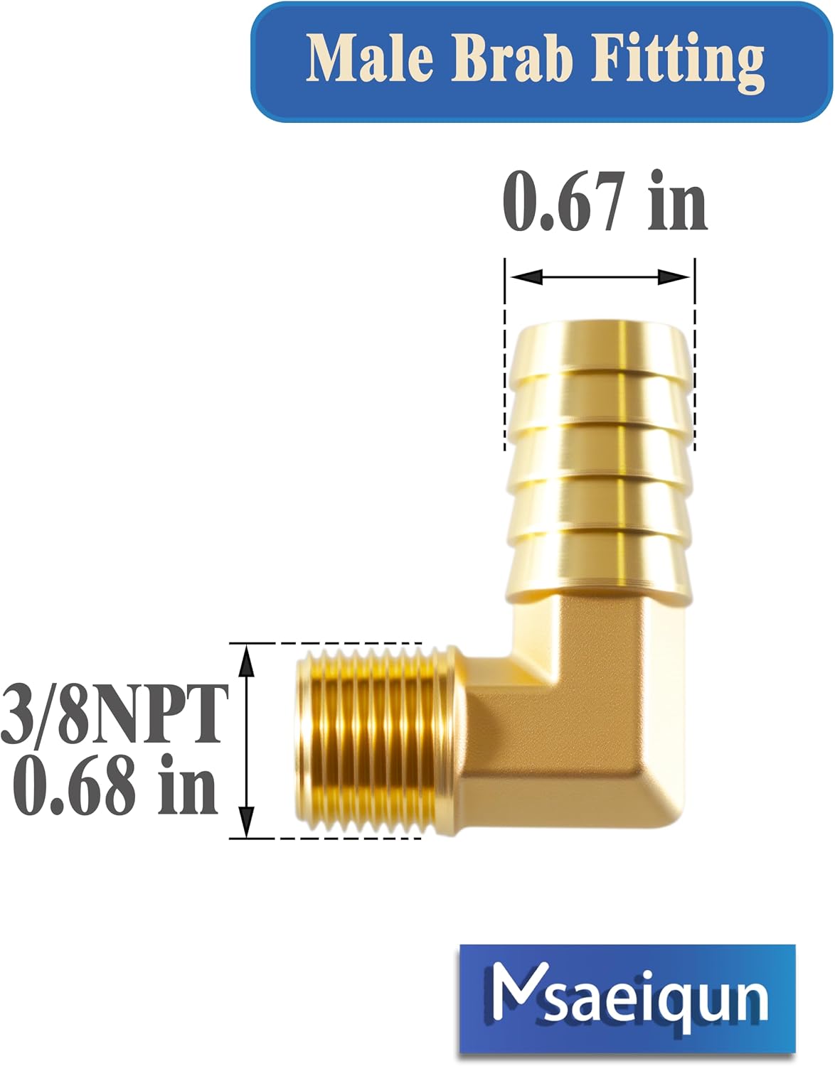 Brass Hose Barb Fittings，3/8 NPT to 5/8" 90 Degree Elbow ID Barb Fitting, Brass Metals Adapter Connector with Stainless Steel Hose Clamp，Ideal for Air, Fuel, Gas, Oil