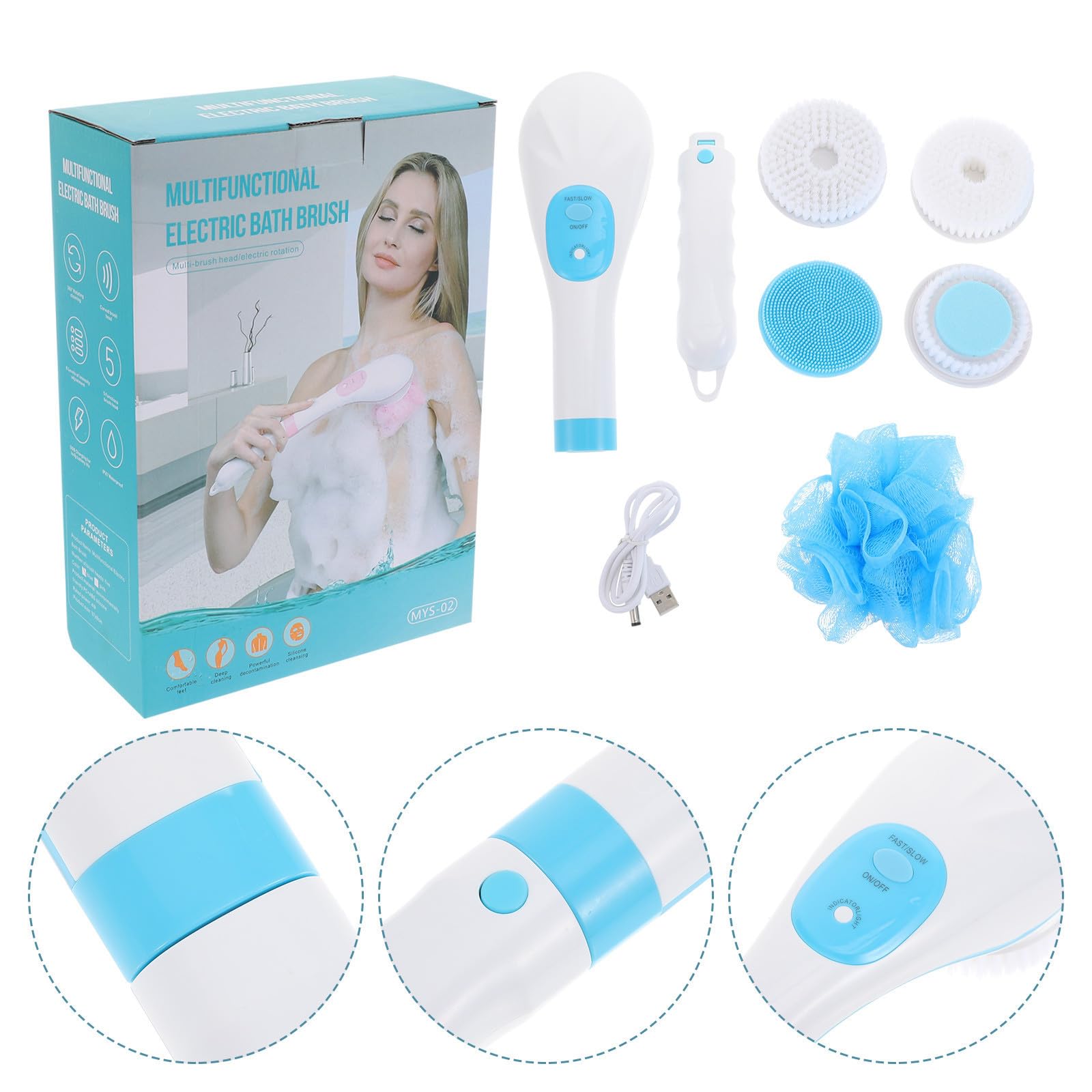 Artibetter Elektrische Abs mit Langem Badebürste Griff Rotierende aus Körperreinigungsbürste Sanfte Massage und Peeling für Beim Baden