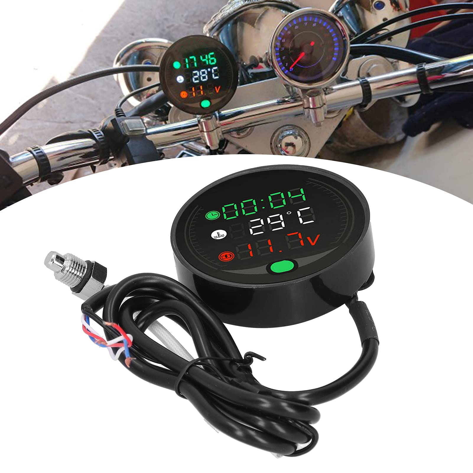 EBTOOLS pour Compteur Temperature Moto Jauge de Température de l'eau Multifonction Jauge de Température de l'eau de Moto 9-24 V Affichage Numérique Universel à LED Compteur de Température de l'eau de