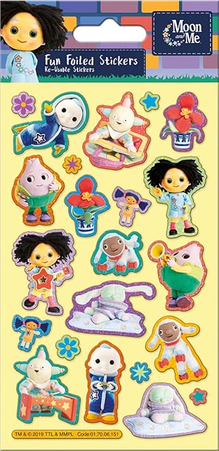 Paper Projects Moon and Me Sparkly Reusable Stickers | Official Licensed Product |Non-Porous Surfaces,Yellow,19.5cm x 9.5cm