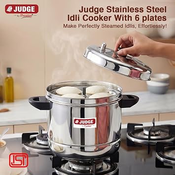 Prestige Judge Stainless Steel Idli Cooker with 6 Plates, 1.5 Liters, Induction Compatible Pressure Cooker