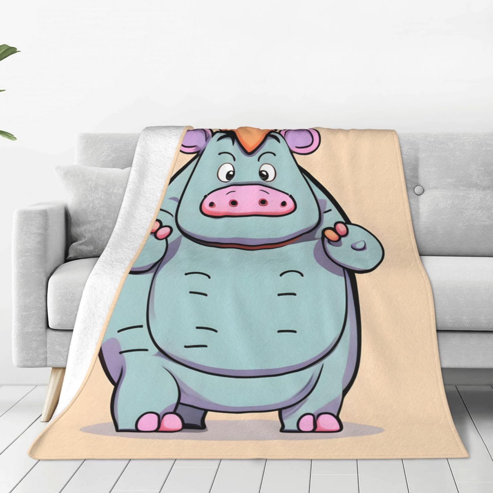 Couverture polaire imprimé hippopotame en flanelle légère pour lit et canapé