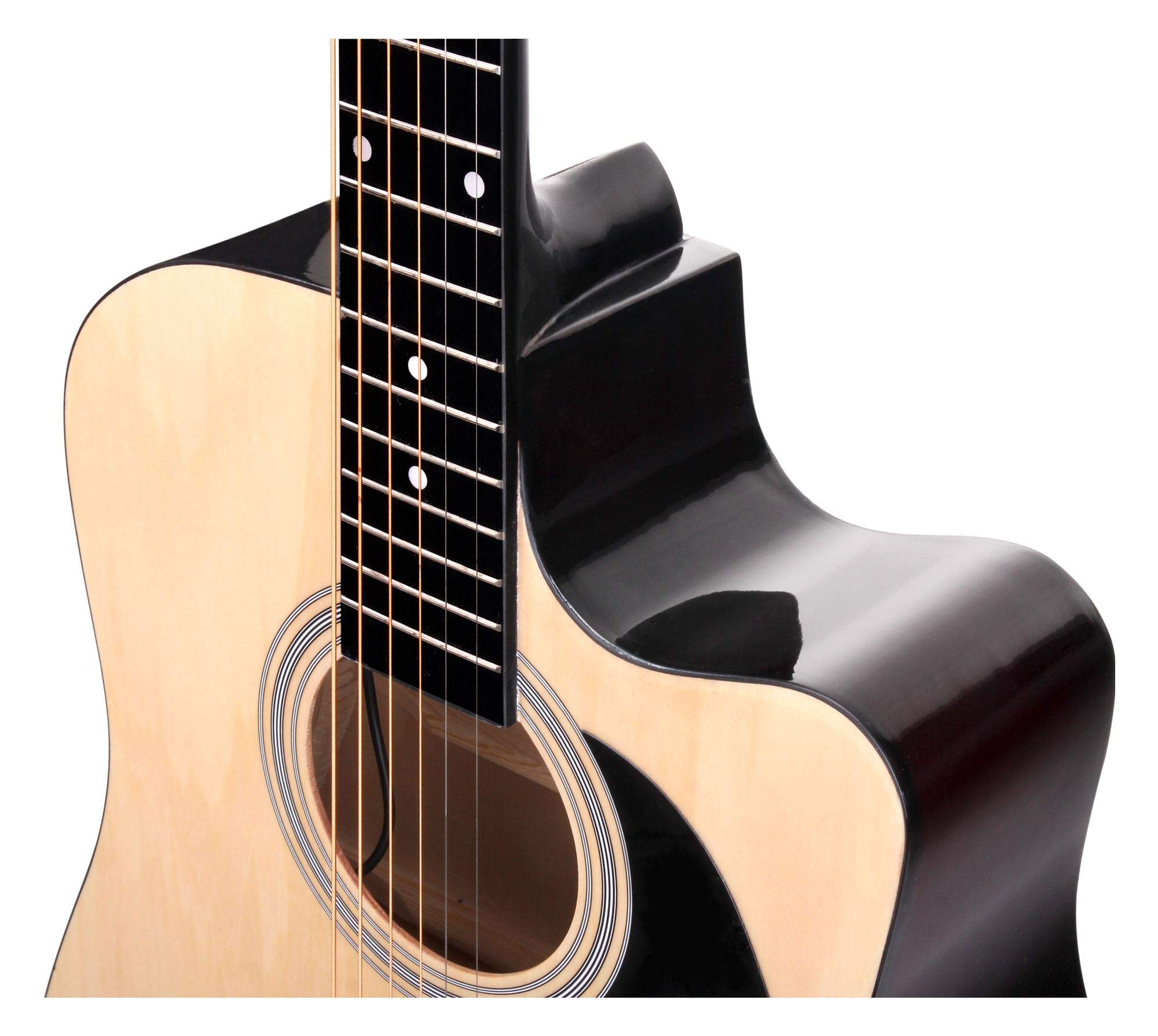 Classic Cantabile WS-10NAT-CE Westerngitarre mit Tonabnehmer (Akustik und verstärkt, Dreadnought, Cutaway, 3-Band EQ + Presence, Stimmgerät Tuner mit LCD, XLR und Klinke) natur Hochglanz
