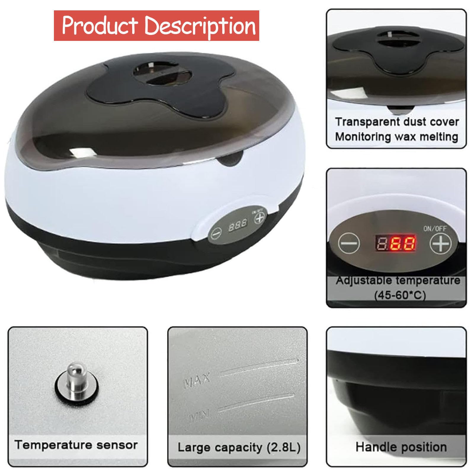 Macchina per Cera di Paraffina per Mani e Piedi, Bagno di Paraffina da 2800 Ml con Display della Temperatura Scaldacera per Paraffina per Spa Professionale e Salone di Bellezza per Uso
