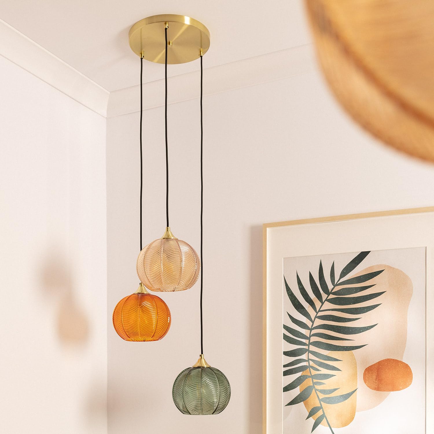 LEDKIA Lampada a Sospensione Vetro Tri Klimt Multicolore | Design Classico Anni Venti | Compatibile con Lampadine E27 | Per Soggiorno, Cucina, Camera | IP20