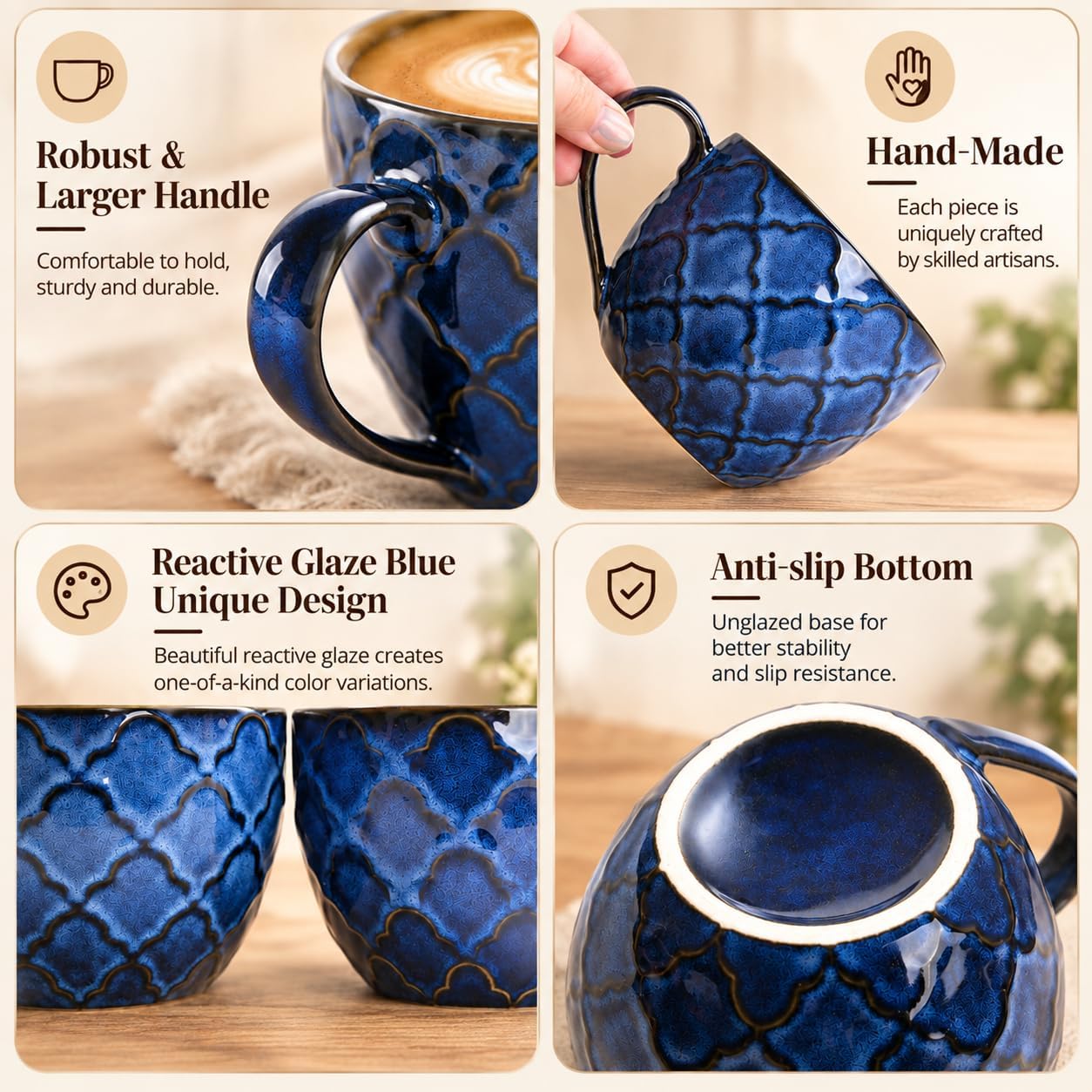24 oz Large Coffee Mug, Ceramic Coffee Mugs with Handles, Soup Bowl, Blue