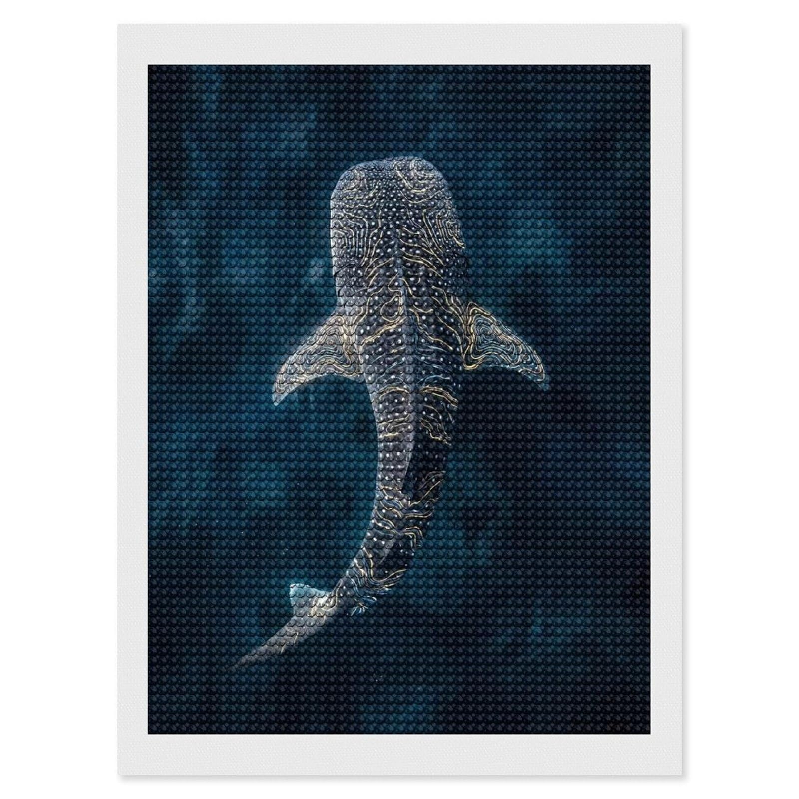 Junmoney Whale Shark in Deep Blue Water Diamond Painting Set 12"x16", Arts and Crafts, Wall Art Gift, Full Kit Included, Relaxing Handmade Project