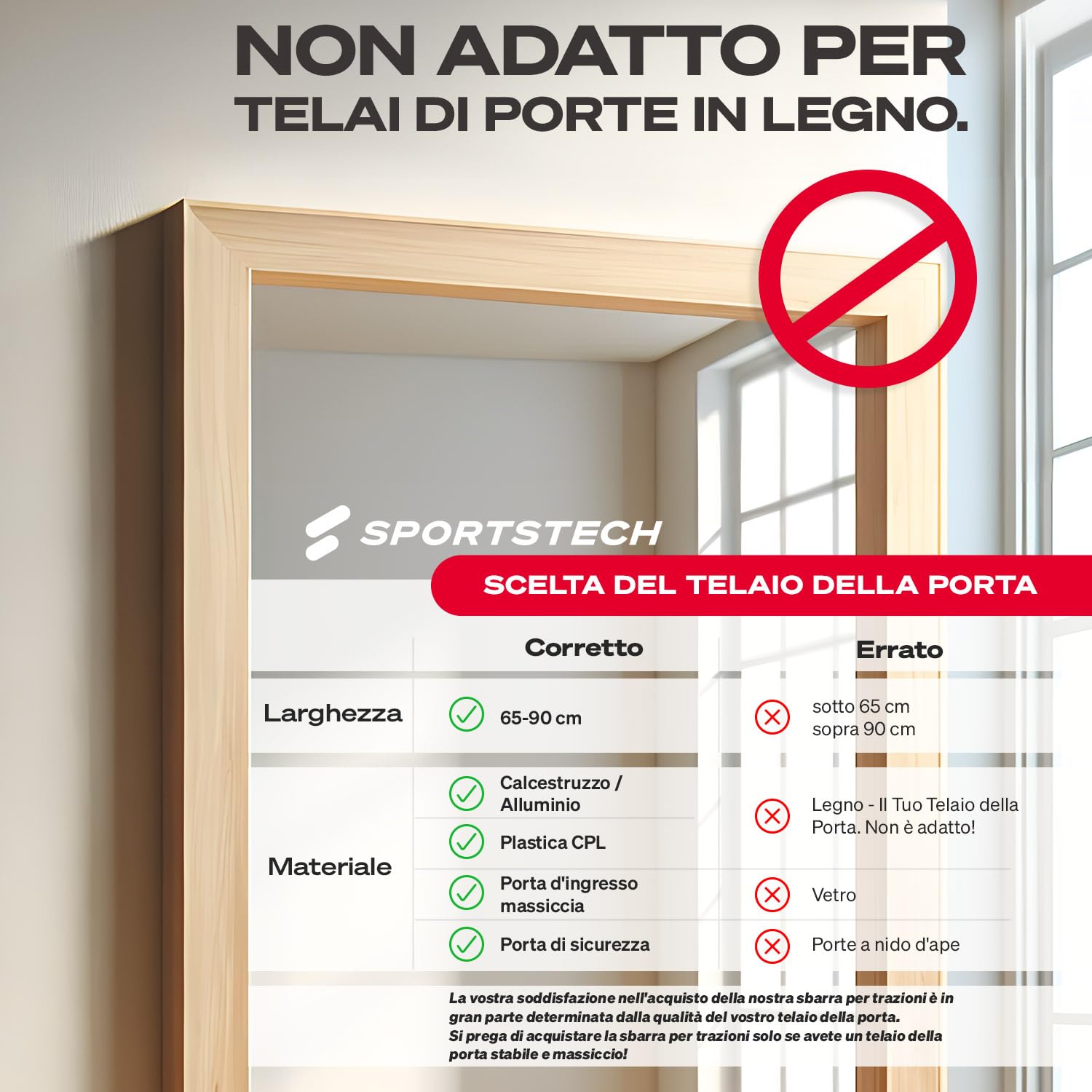 Barra di trazione con innovativa funzione di bloccaggio | sicura & veloce senza viti nel telaio della porta | fino a 200 kg | Indoor Pull Up Bar regolabile fino a 90 cm | SPORTSTECH KS260 / KS270 incl. eBook