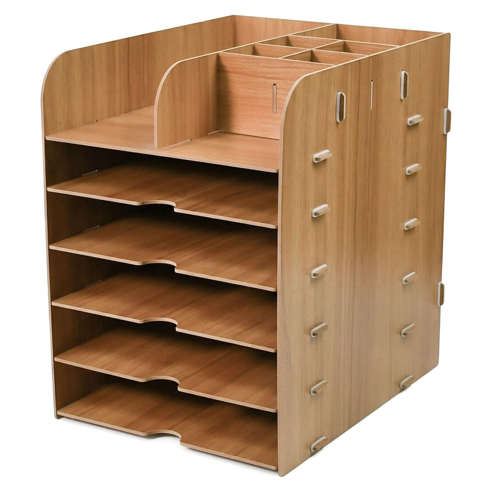 Organiseur de bureau à 5 compartiments en bois avec porte-stylo, porte-documents A4, porte-courrier, porte-magazines, porte-papier, classeur A4, pour bureau, maison, bureau, école, bureau