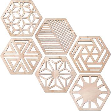 Ripeng 6 Pcs Honey Comb Decorations 11.8 Inch Hexagon Wall Decor Farmhouse Wood Earthy Hexagon Wall Panels Modern Hollow Carved Design Rustic Abstract Decor for Living Room Kitchen6 Style