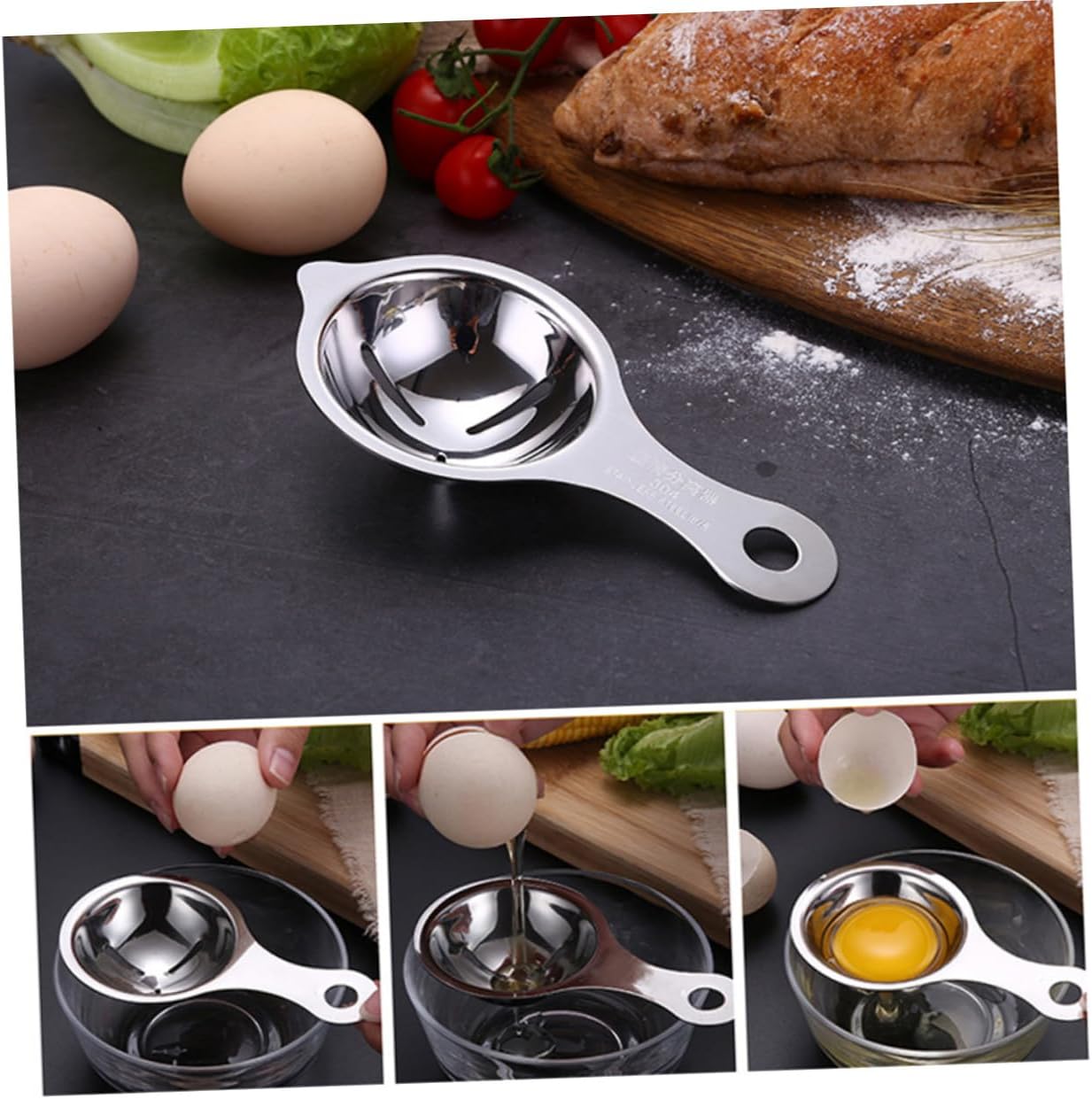 2pcs Stainless Steel Egg Separator Tool for Cooking and Baking Non-stick Yolk and White Strainer Sieve Kitchen Gadget for Chefs and Home Cooks