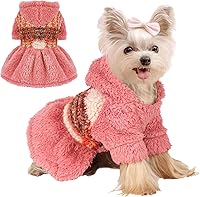 Vista 8 de Vestido con capucha para perro, suéteres de invierno para mascotas para perros pequeños hembra, clima frío, vestidos cálidos para cachorros, ropa a