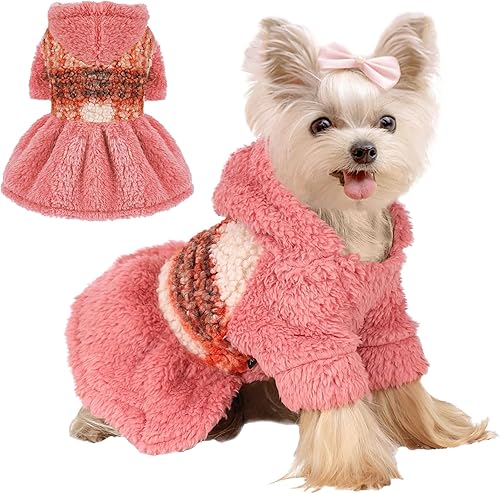 Miniatura 8 de Vestidos de perro para perros pequeños, hembra, suéter de invierno para cachorros, sudadera con capucha para clima frío, abrigo de perro, forro