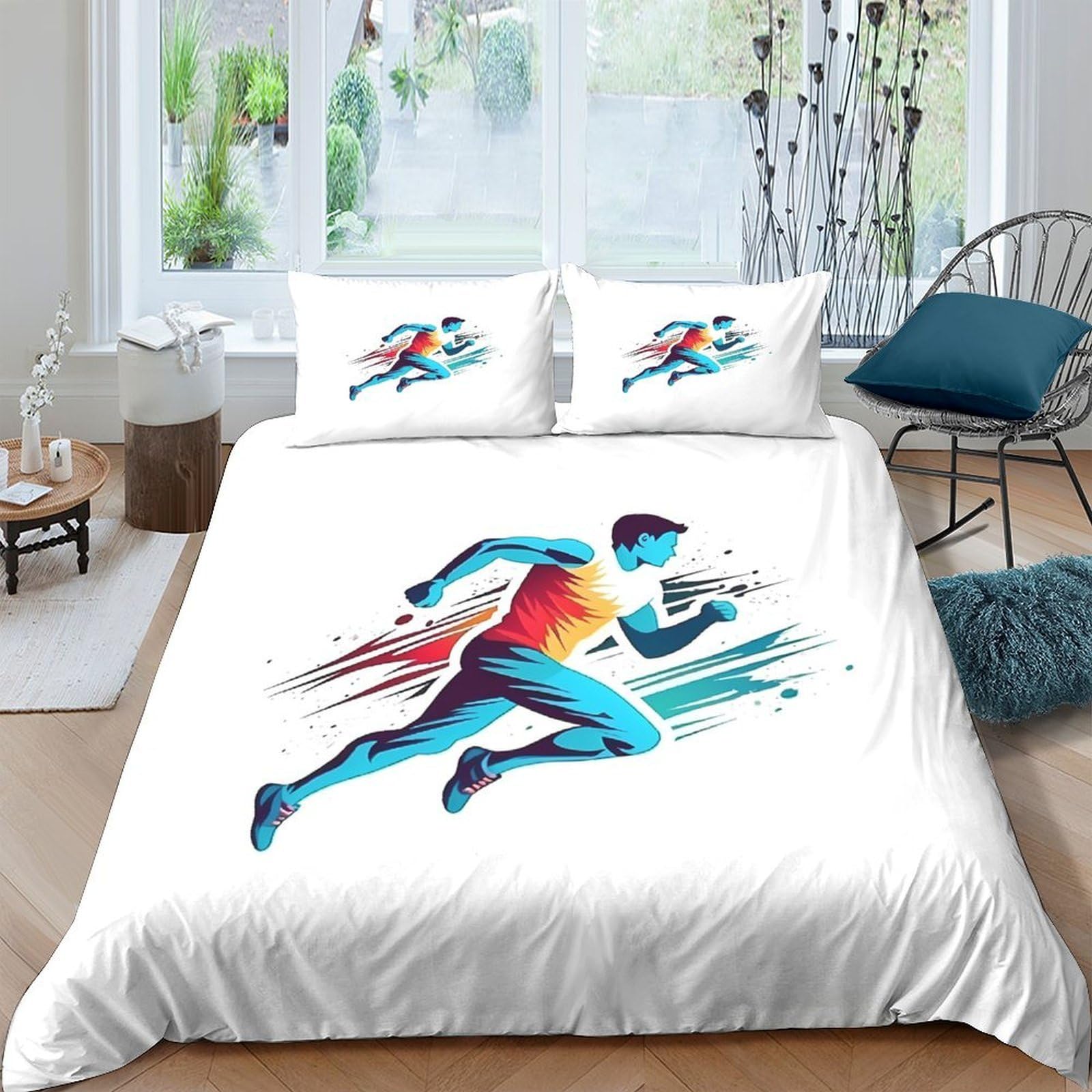 Ctjqhvkz Style-10 3D Printed Runner Art Fitted Sheet Microfiber Soft Breathable Sports Athlete Bed Cover For Bedroom Guest Room Decor Single（135X200cm）