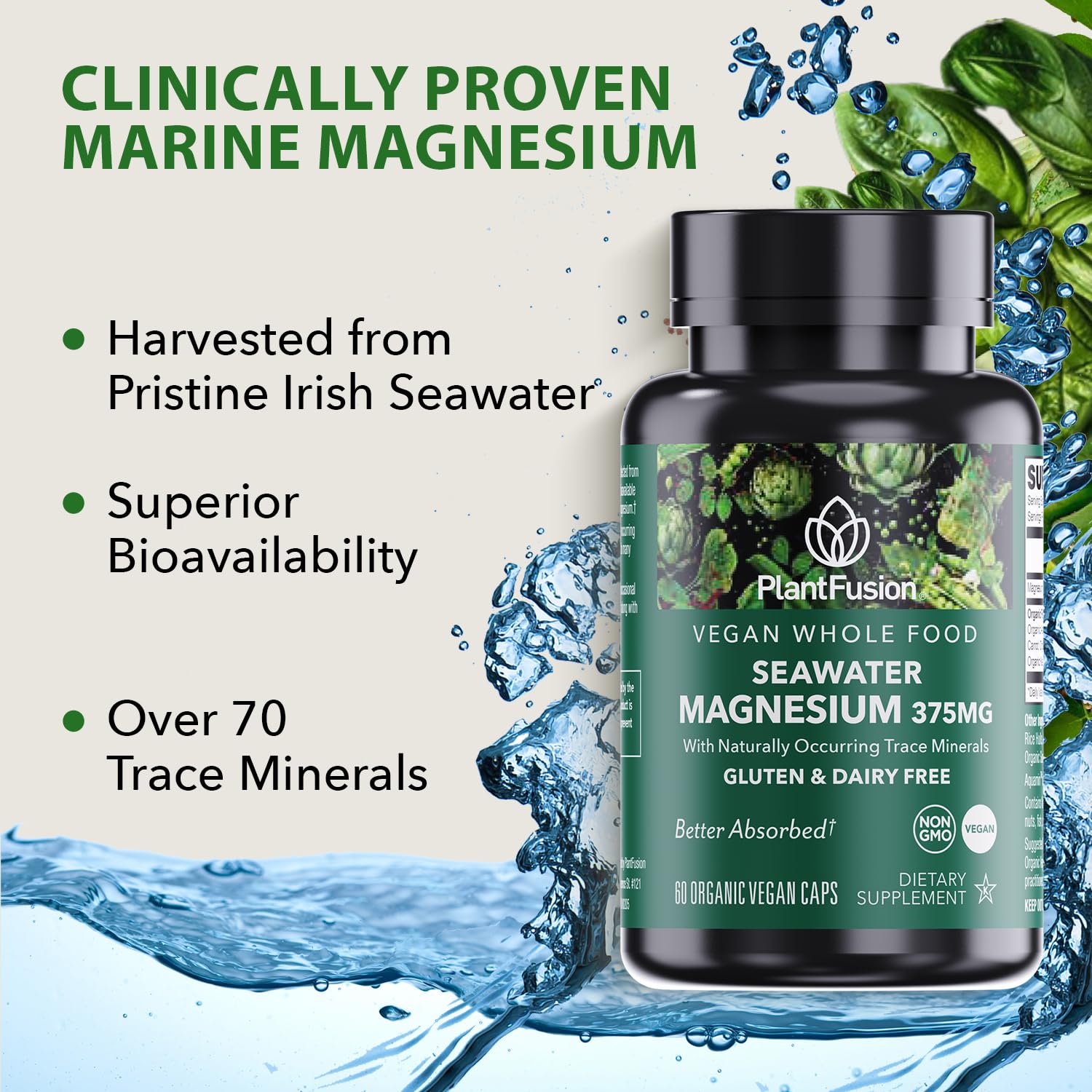 PlantFusion Vegan Magnesium Complex 375mg from Sea Water, Bioavailable Marine Magnesium with Fermented Organic Whole Food Blend, Non-GMO, Muscle & Relaxation Support, 60 Cap — Amazon image 3