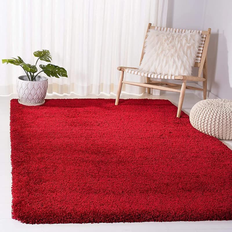 Image of Shaggy Carpet for Living Room 5 X 7 FEET Fluffy Plush Area Rug, Thick Fur Floor Carpet Modern Cozy Rug for Home Decor, Kids Room Bedside Hall, Durable Comfortable Shaggy Rug (RED,)