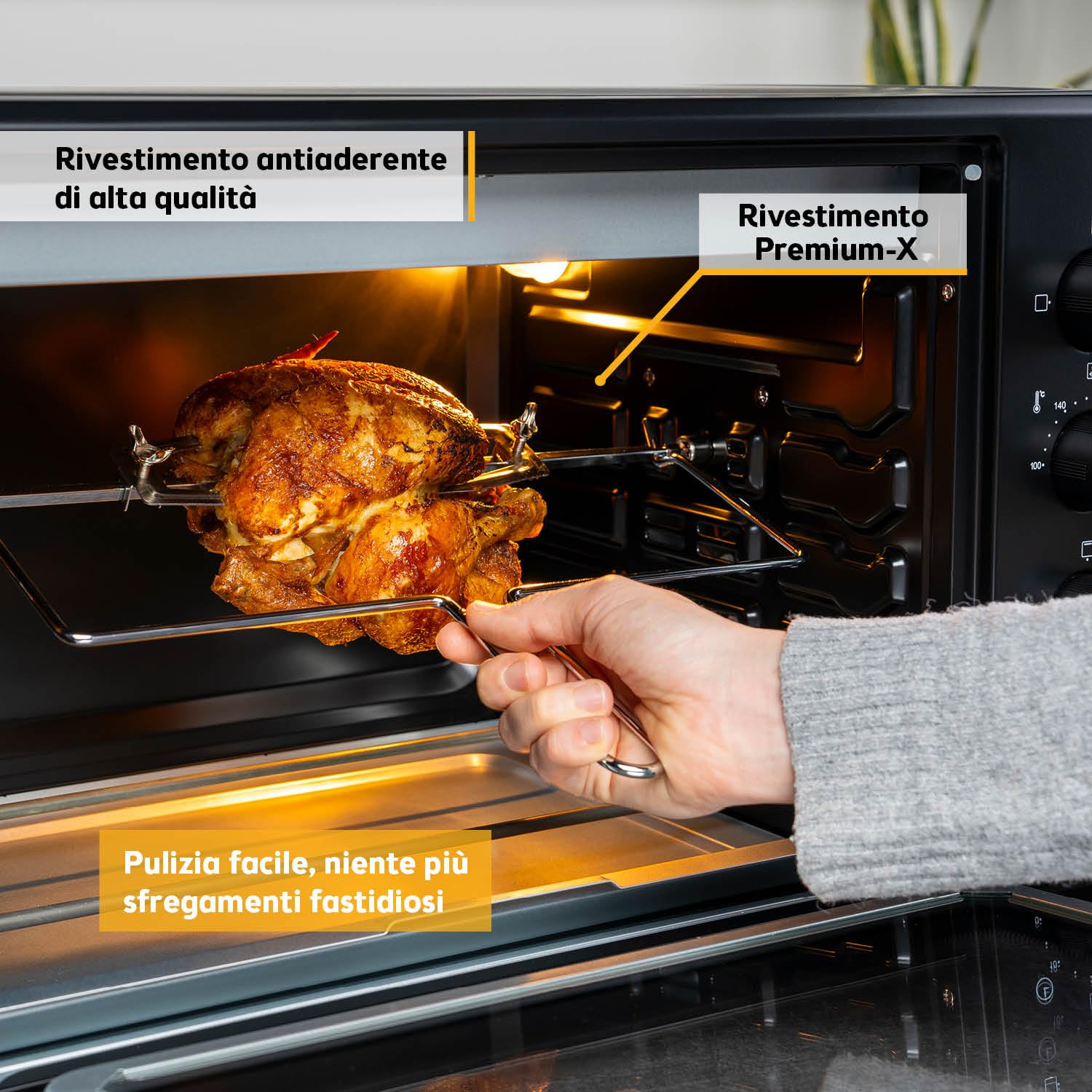 TZS First Austria - Mini Forno 45L 2000W - Fornetto per pizza con temperatura fino a 230°C e rivestimento antiaderente - Con timer di 60 min, 4 altezze di inserimento, teglia, griglia e spiedo rotante