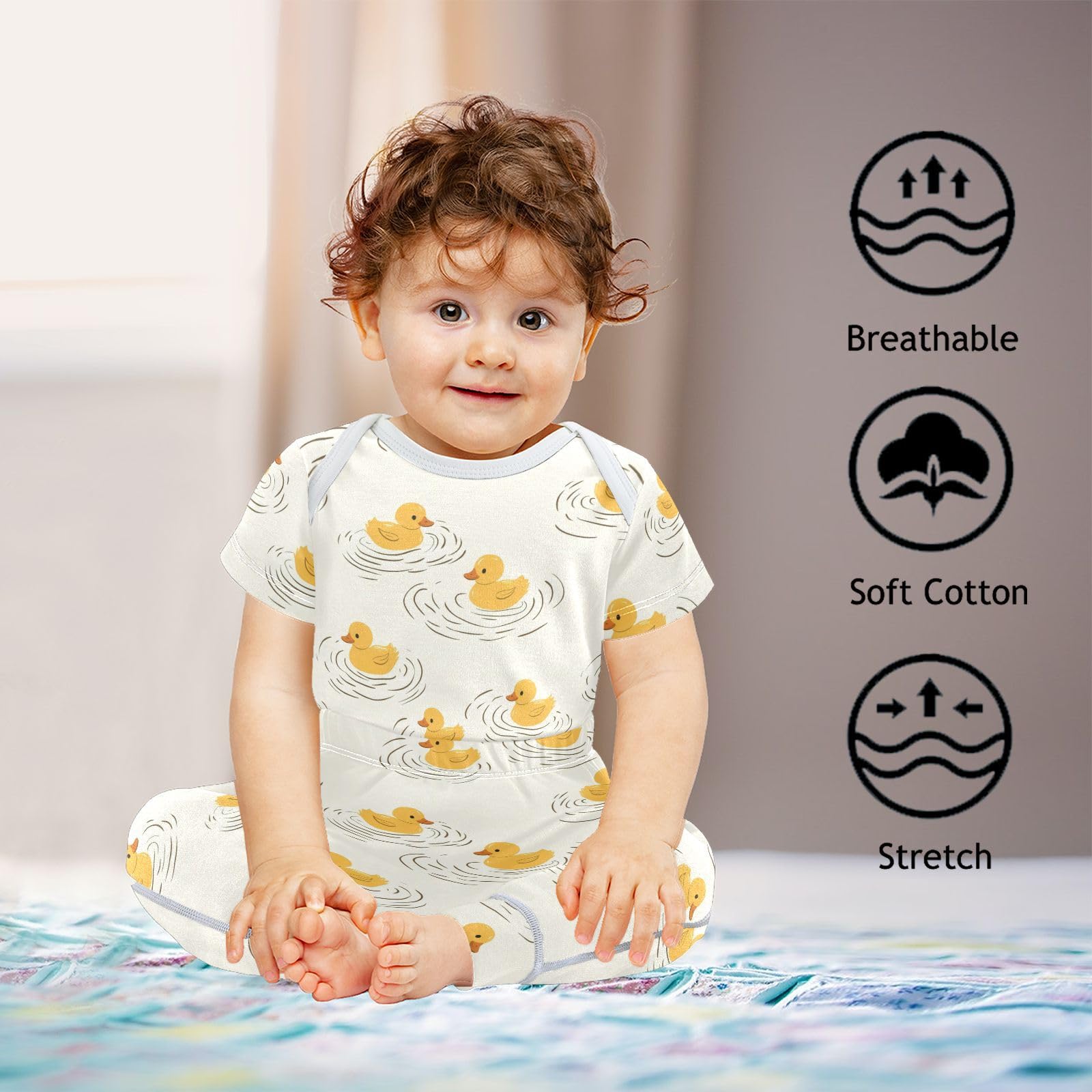 vvfelixl Cute Yellow Rubber Duck Baby Layette Sets,Baby Bodysuits Set Unisex Short Sleeve Babys Pants Sets 9-12M