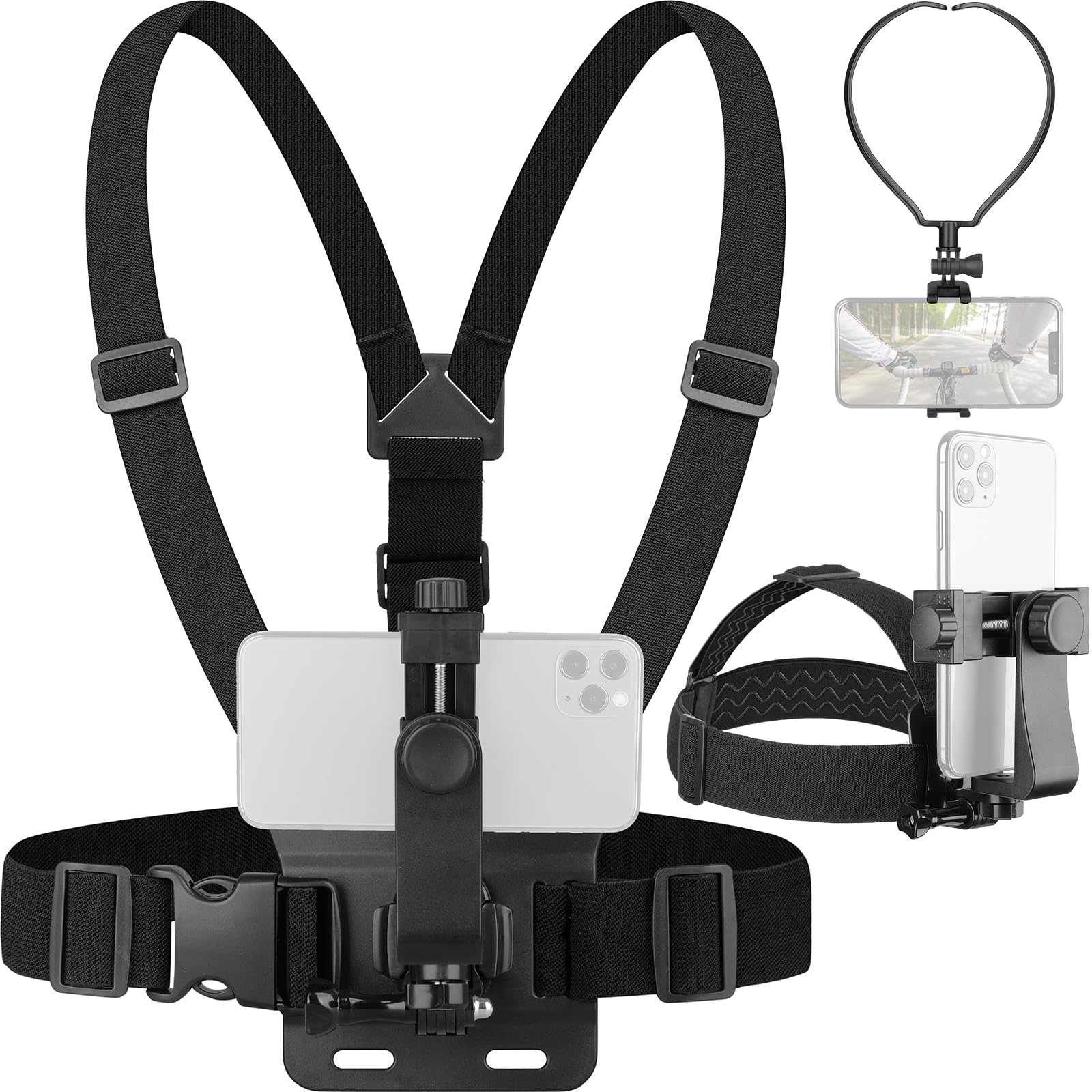 Ensemble de Support Sangle pour Téléphone - 3 en 1 Support Mains Libres Compatible avec smartphones Action Camera Chest Mount