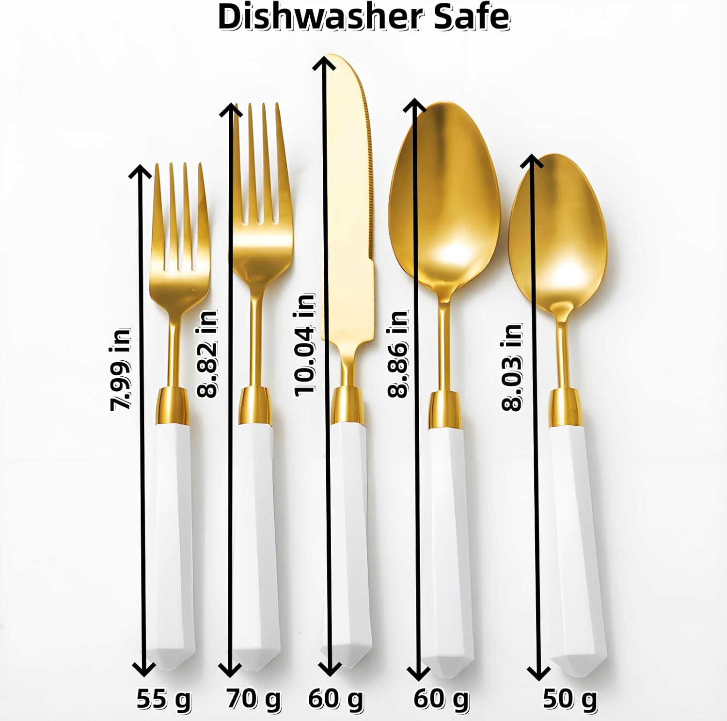 20-Piece Gold Silverware Set,Stainless Steel Flatware Set for 4,White Acrylic Handle Matte Brushed Dishwasher Safe Luxury Cutlery Set for Home Restaurant