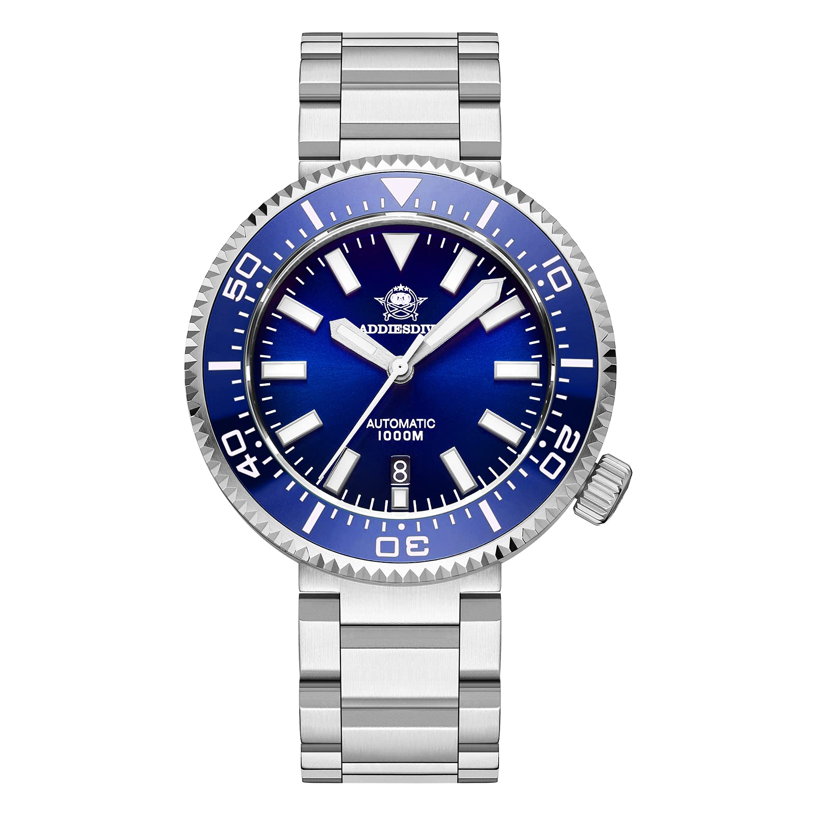 ADDIESDIVE Orologio Subacqueo Uomo Blu Diver 1000 Metri Automatico NH35A Uomo Acciaio Luminescente Zaffiro Sintetico