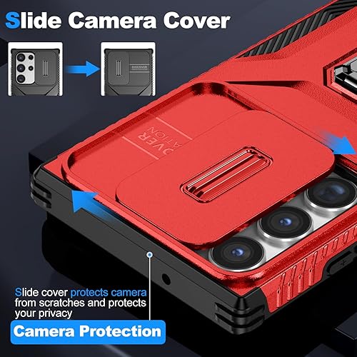 Miniatura 5 de PASNEW Funda para Samsung Galaxy S23 Ultra, cubierta de lente de cámara y soporte de anillo giratorio magnético de 360, carcasa rígida a prueba de