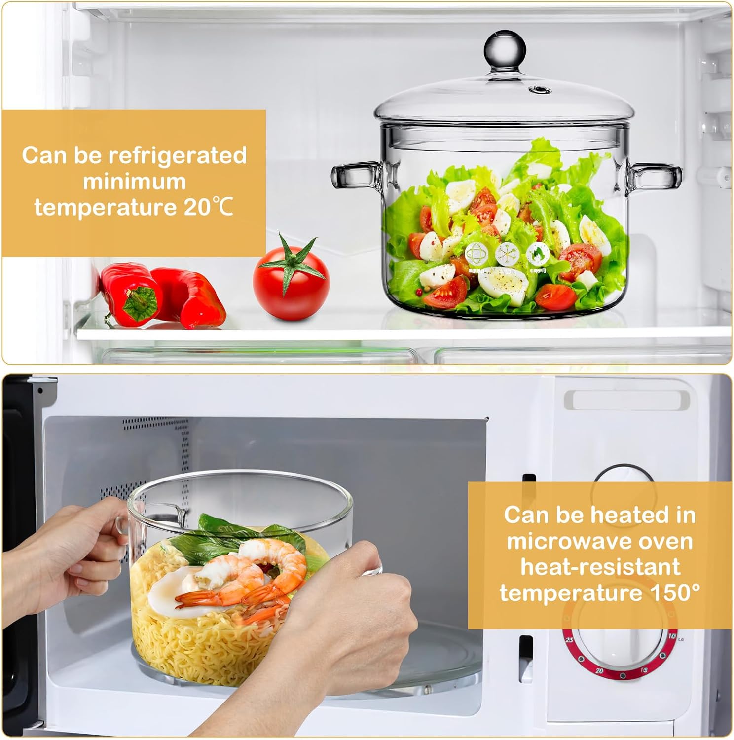 DOITOOL Borosilicate Glass Cooking Pot with Lid 1.4 Quart Heat Resistant Stew Pot for Soup Instant Noodles Baby Food Clear Glass with Handle
