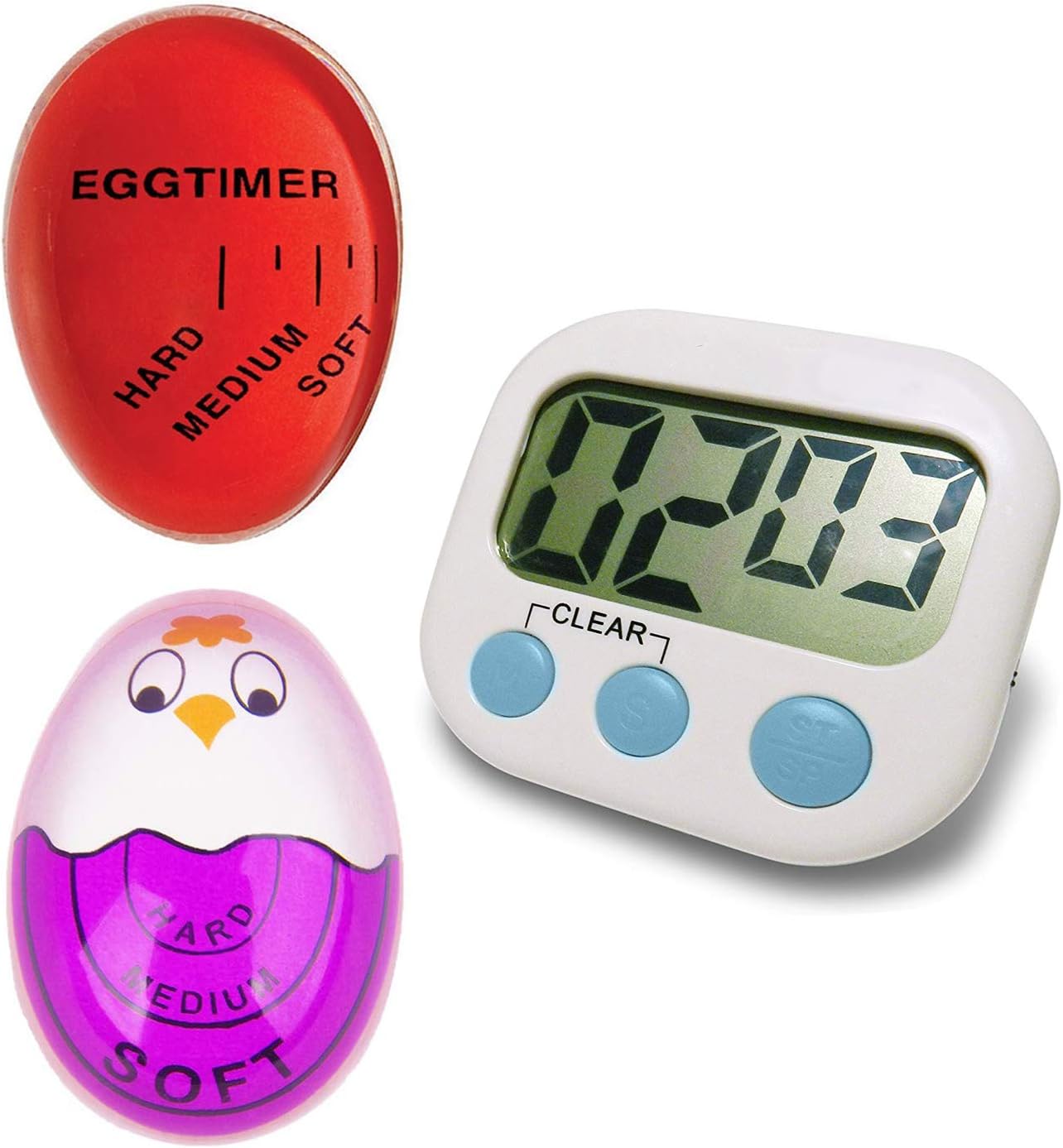 Color Changing Egg Timer Soft Hard Boiled Eggs Perfect Cooking Egg Timer for Kitchen Resin Egg Timer Red Timer Tools (2 Egg+1 Timer)