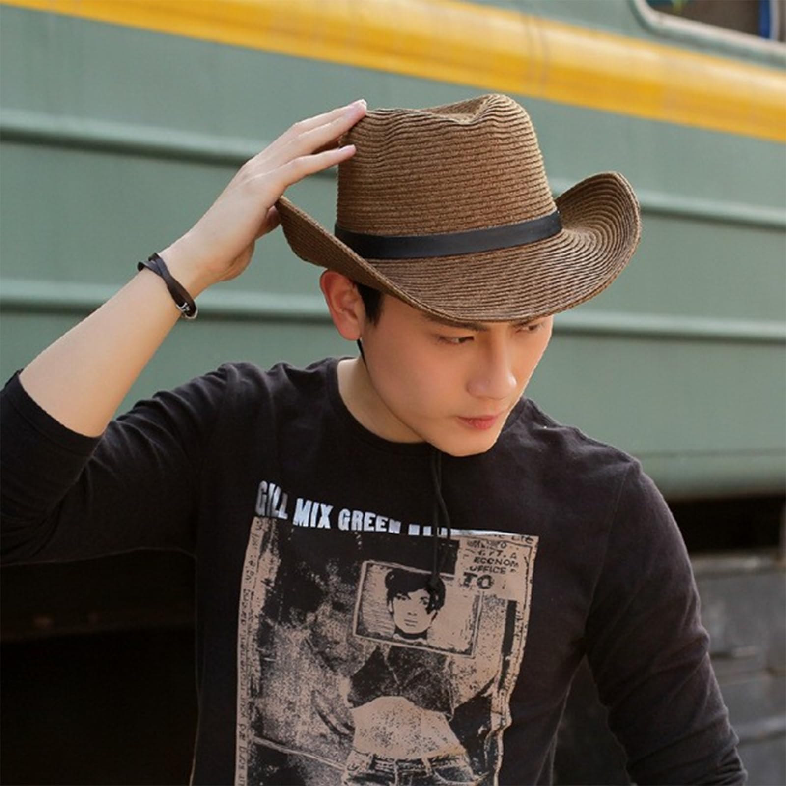 Cappello da Sole Uomo Donna Cappello da Pesca Impermeabile Cappello Boonie Anti UV Cappello Trekking Larga Cowboy Style Bucket Sun Hat Cappello Estivo Donna Cappello Paglia