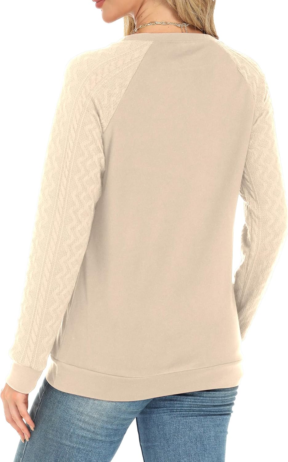 Buauty Womens Sweatshirts Crewneck Cable Knit Sleeve Pullover Sweaters Lightweight Fall Fashion Casual Tunic Tops - Image 5