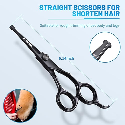 Miniatura 7 de Kit de aseo para perros, 5 en 1 de acero inoxidable chapado en titanio, tijeras de aseo para perros para aseo con punta redonda de seguridad,